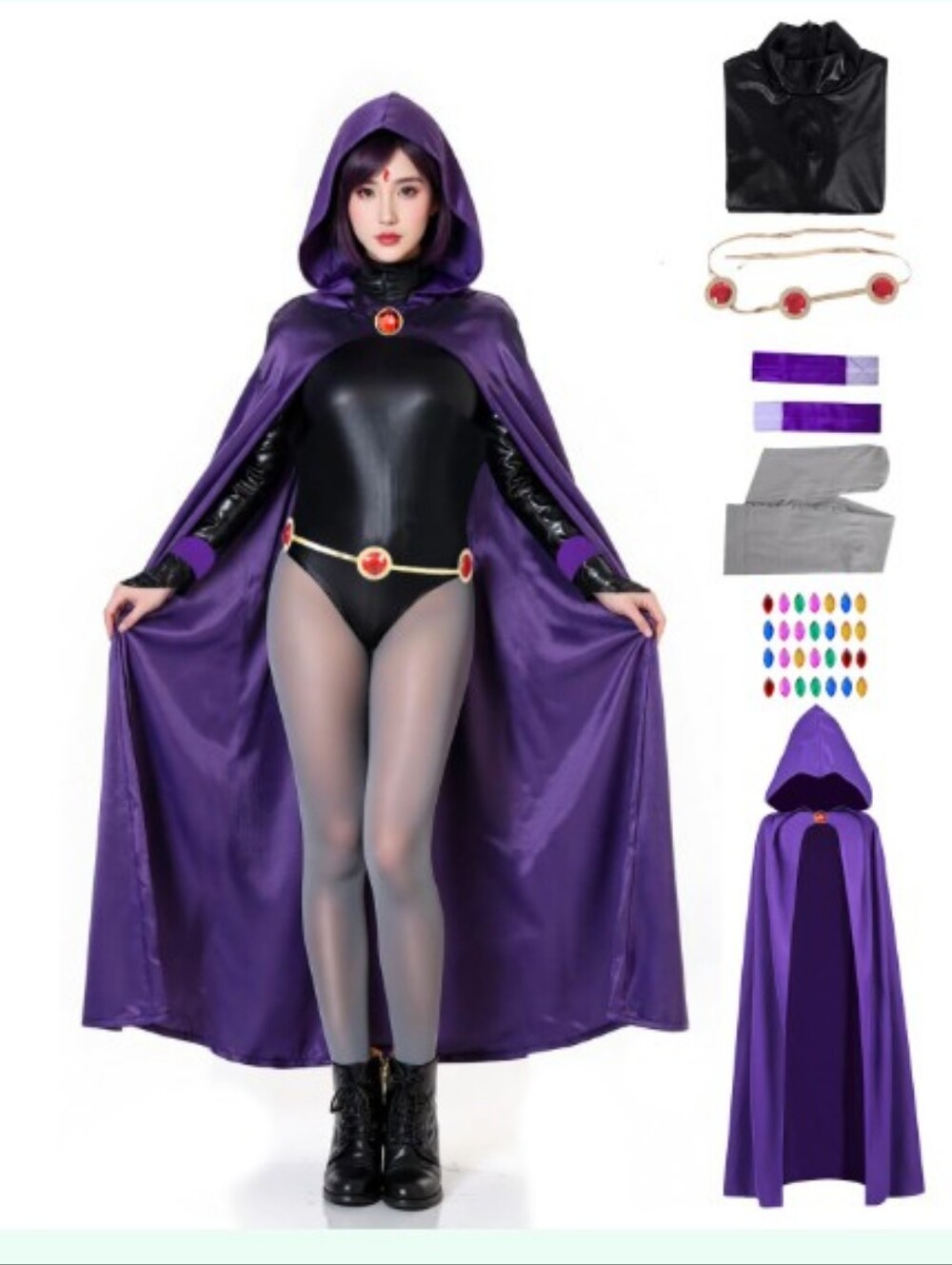 Vitikilly Raven Cosplay Costume Deluxe Jumpsuit Cloak Belt Suit Women's